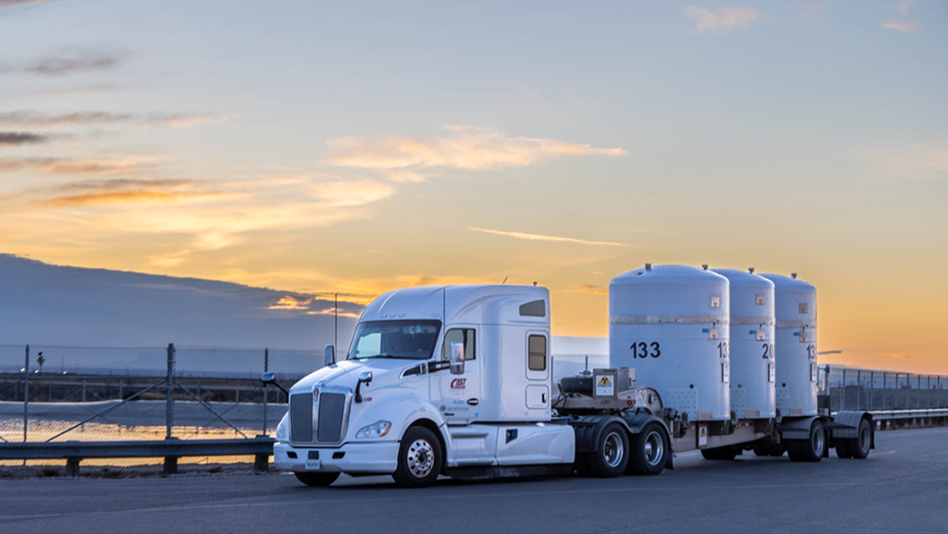 A transuranic waste shipment arriving at WIPP